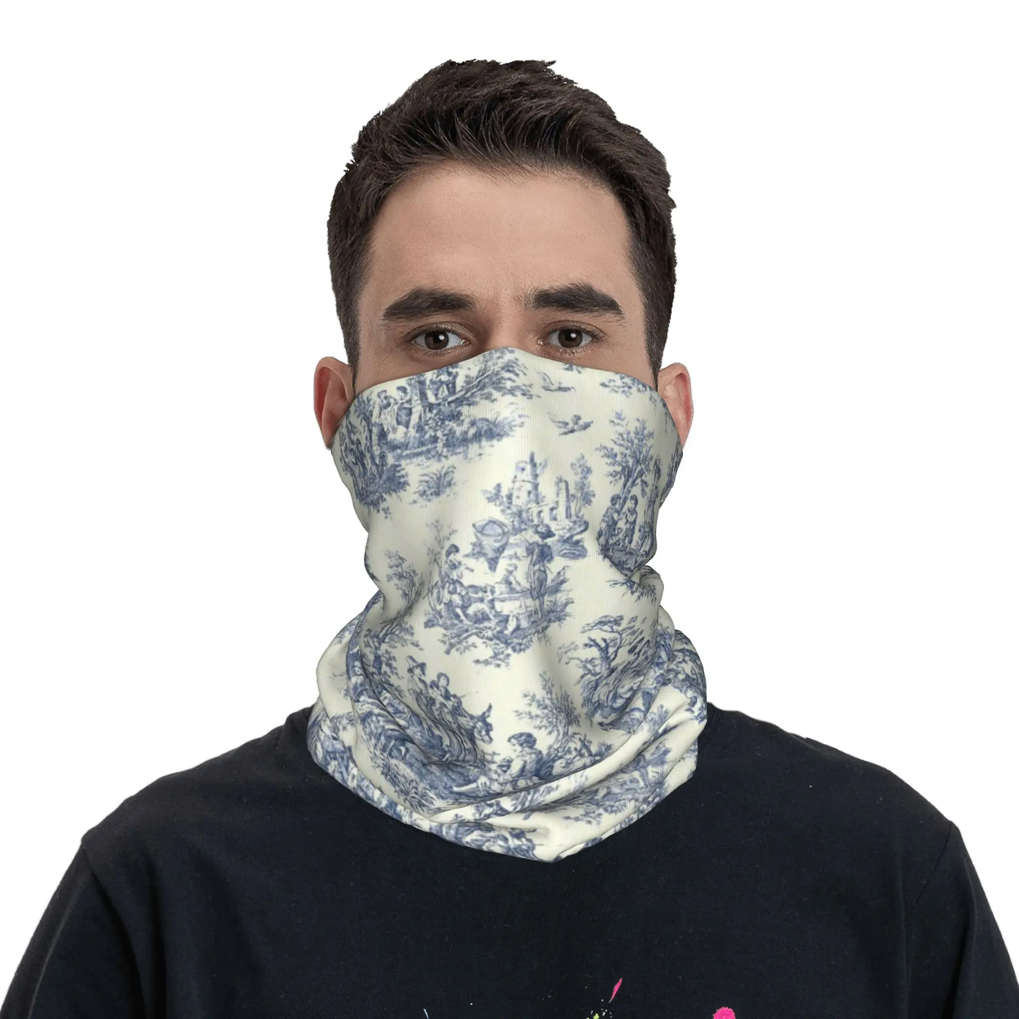 New Powder Blue French Toile P - Neck Gaiter Face Cover 评论和价格